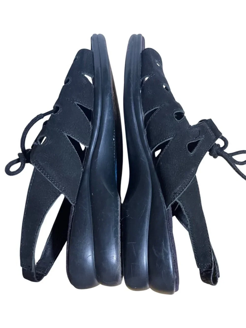 Cobbie Cuddlers Lace Up Ultra Massage Black Suede Leather Sandals Womens 8.5W